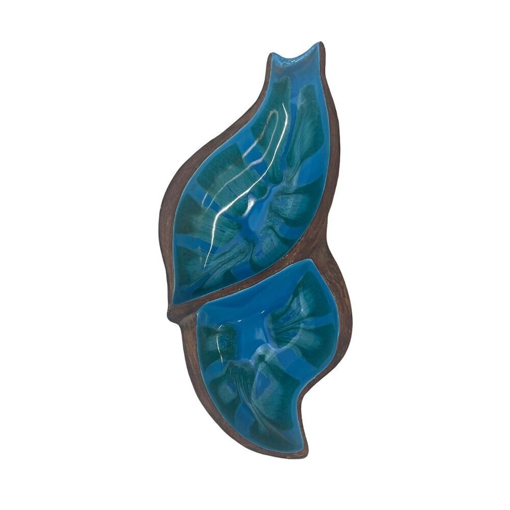 California Pottery Nut Candy Dish MCM Vintage Mod Art Deco Blue and Green USA 60